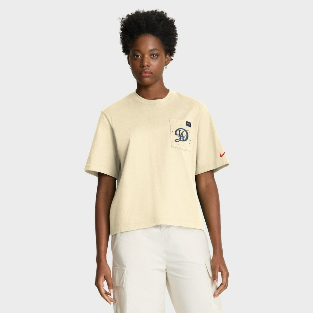 Cream Los Angeles Dodgers Nike Women's City Connect Pocket Boxy T-Shirt