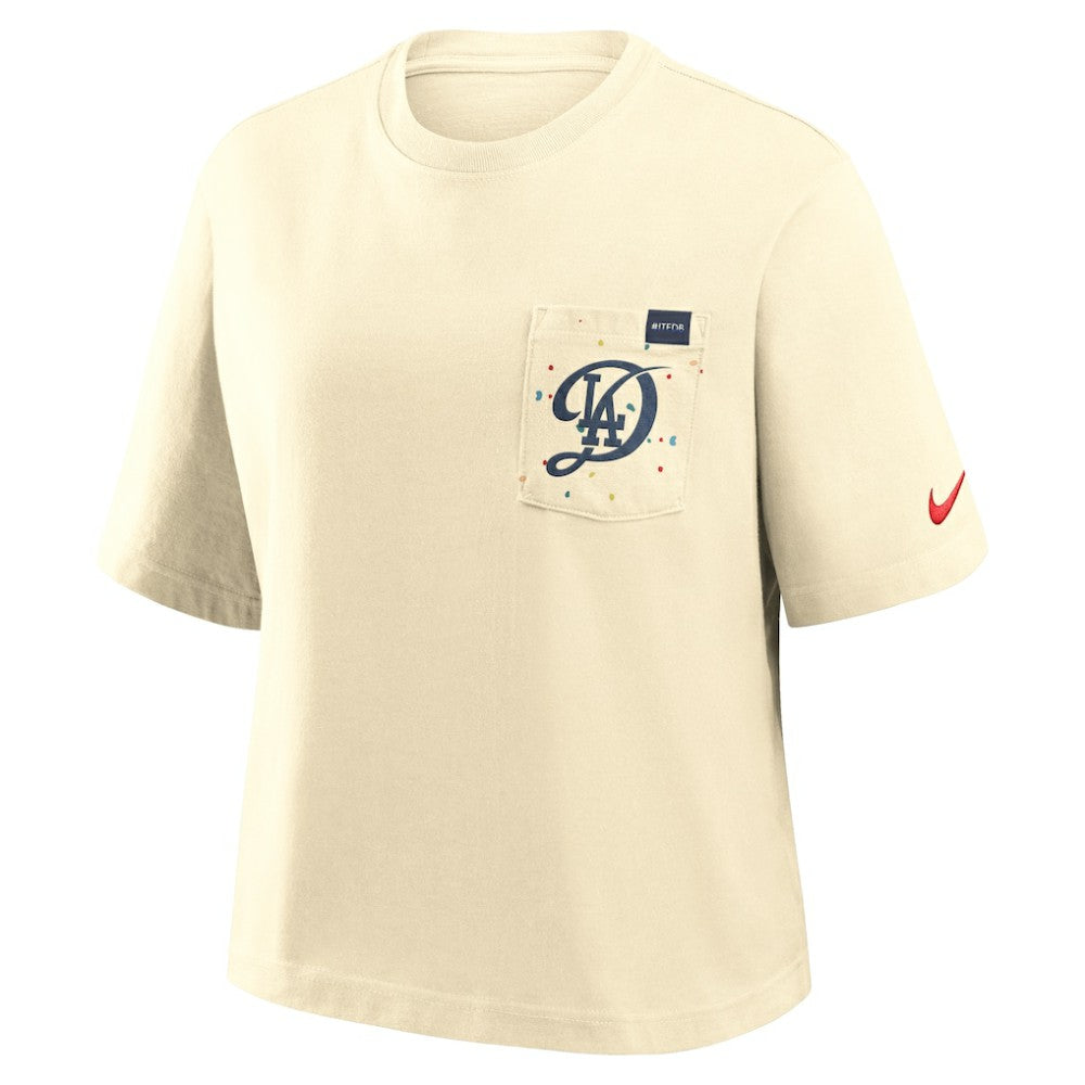 Cream Los Angeles Dodgers Nike Women's City Connect Pocket Boxy T-Shirt