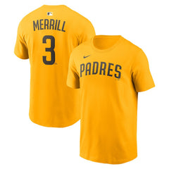 Gold Jackson Merrill San Diego Padres Nike Name & Number T-Shirt