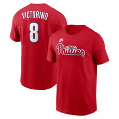 Red Shane Victorino Philadelphia Phillies Nike Cooperstown Collection Name & Number T-Shirt