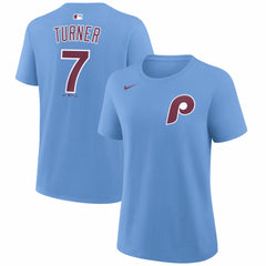 Light Blue Trea Turner Philadelphia Phillies Nike Women's Name & Number T-Shirt