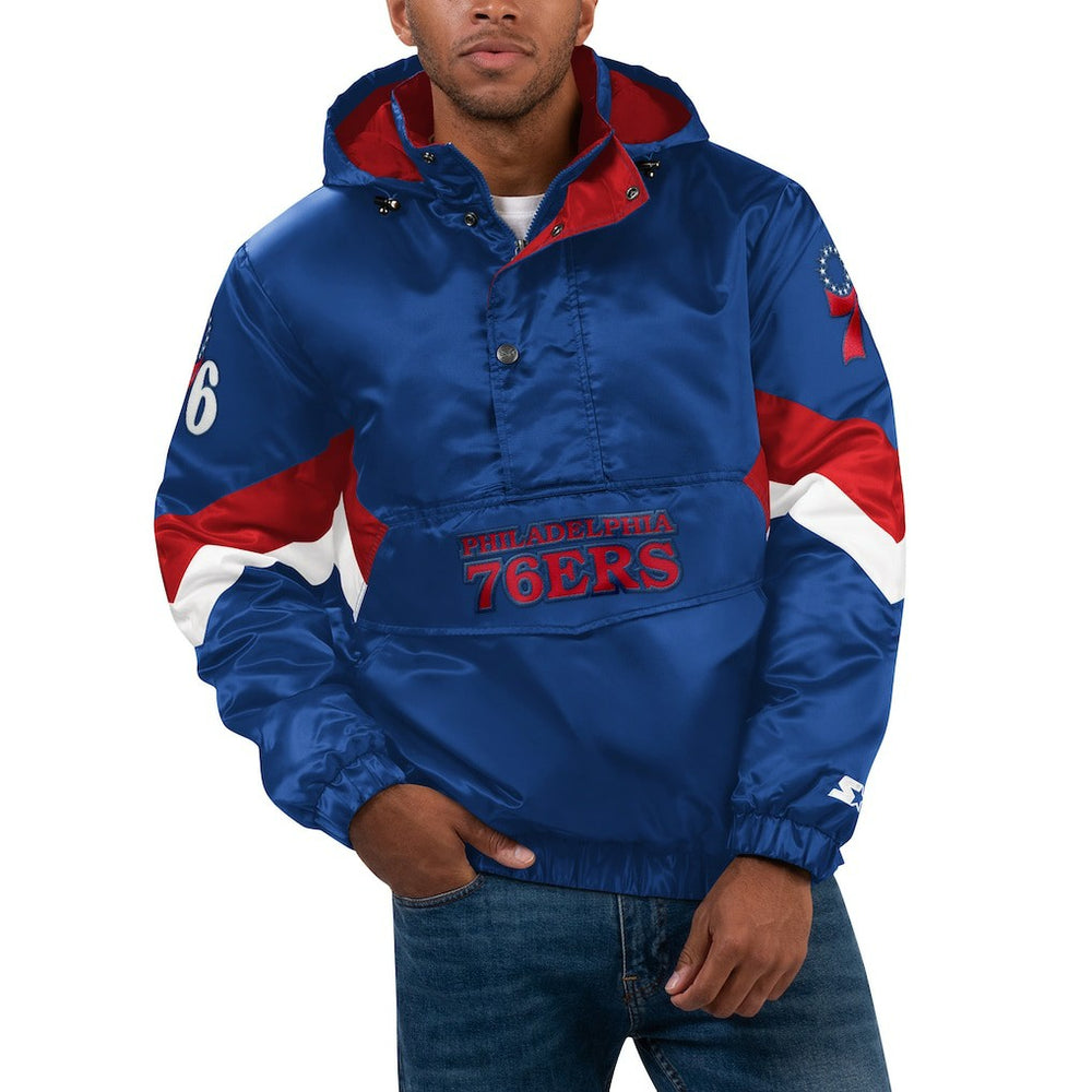Philadelphia 76ers Starter Force Play Satin Hoodie Half-Zip Jacket