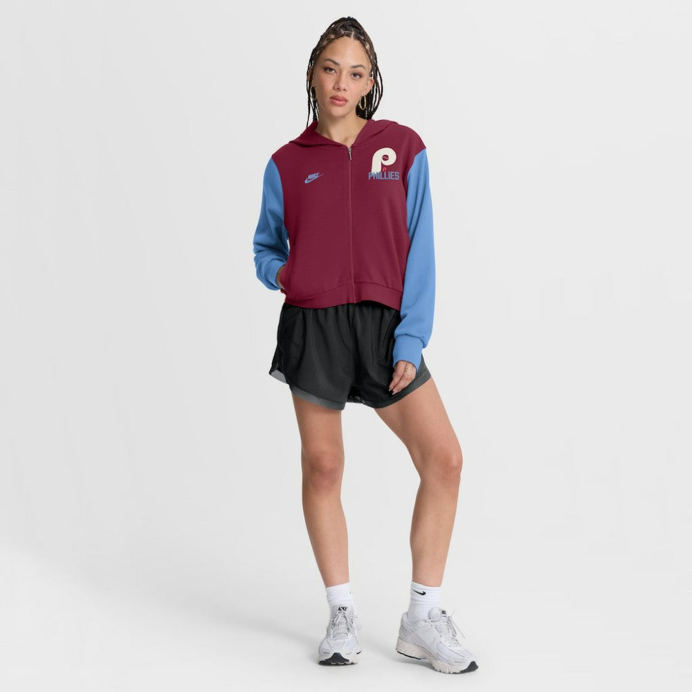 Burgundy/Light Blue Philadelphia Phillies Nike Women's Cooperstown Collection Cropped Full-Zip Hoodie