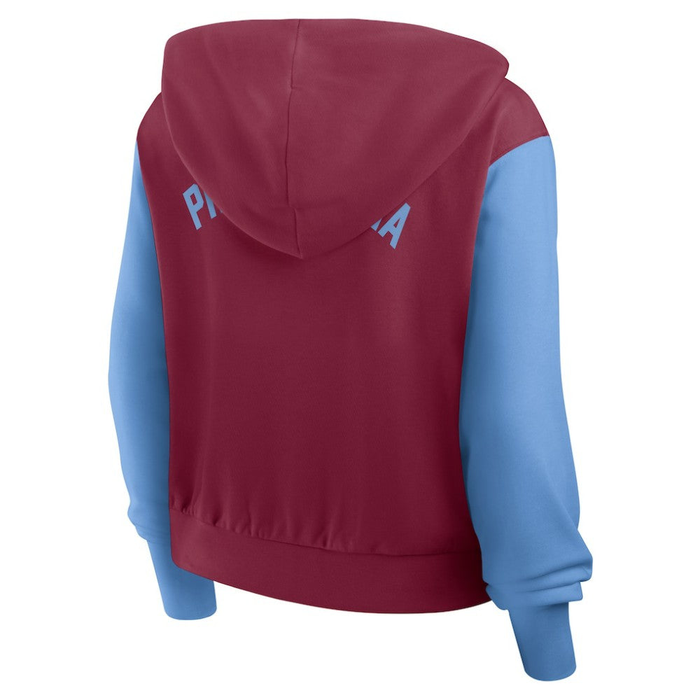 Burgundy/Light Blue Philadelphia Phillies Nike Women's Cooperstown Collection Cropped Full-Zip Hoodie