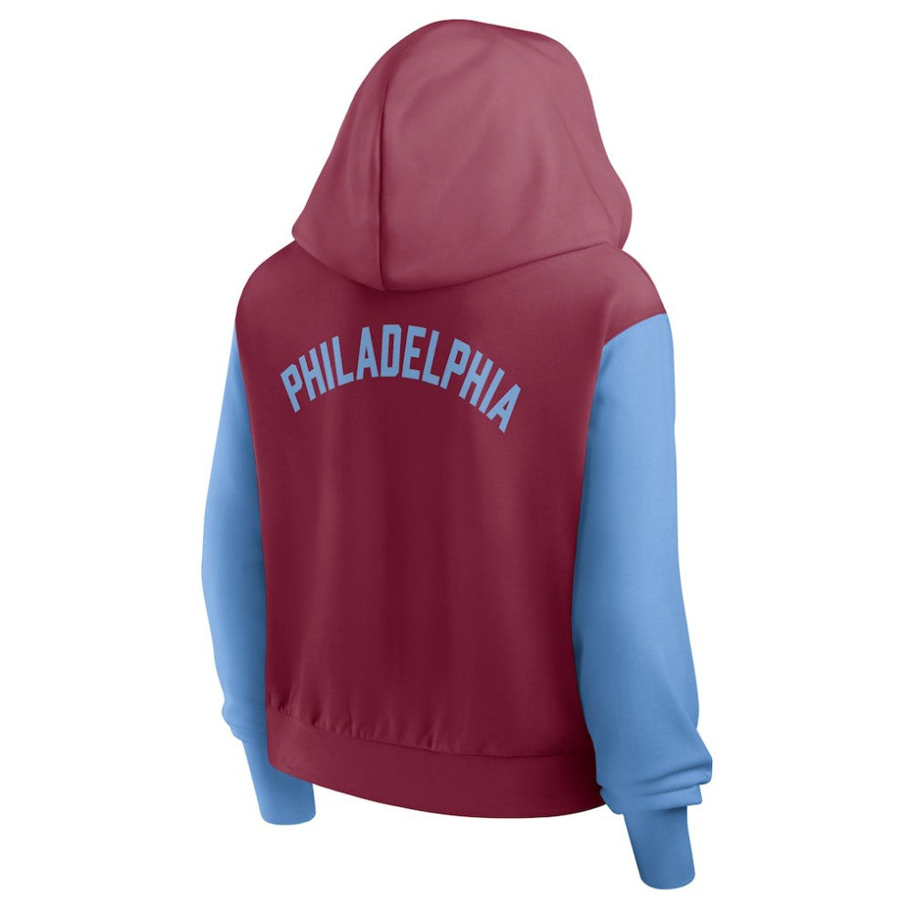 Burgundy/Light Blue Philadelphia Phillies Nike Women's Cooperstown Collection Cropped Full-Zip Hoodie