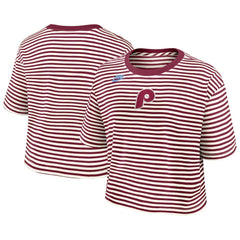 Burgundy/Cream Philadelphia Phillies Nike Women's Cooperstown Collection Striped Cropped T-Shirt
