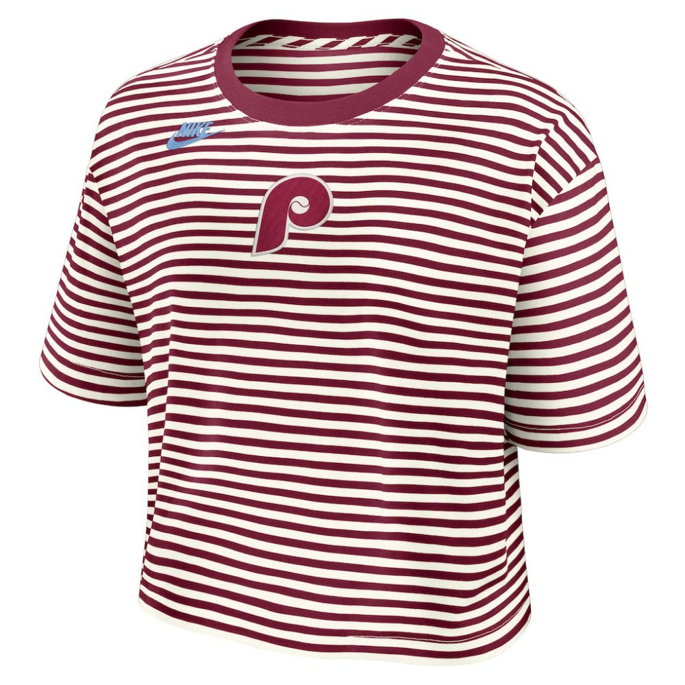 Burgundy/Cream Philadelphia Phillies Nike Women's Cooperstown Collection Striped Cropped T-Shirt