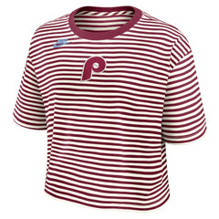 Burgundy/Cream Philadelphia Phillies Nike Women's Cooperstown Collection Striped Cropped T-Shirt