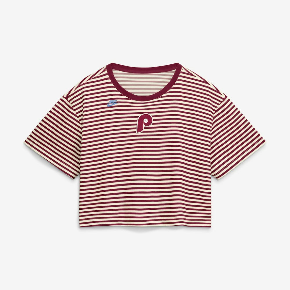 Burgundy/Cream Philadelphia Phillies Nike Women's Cooperstown Collection Striped Cropped T-Shirt