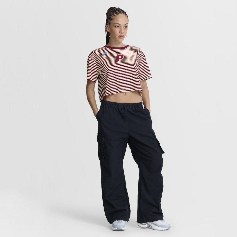 Burgundy/Cream Philadelphia Phillies Nike Women's Cooperstown Collection Striped Cropped T-Shirt