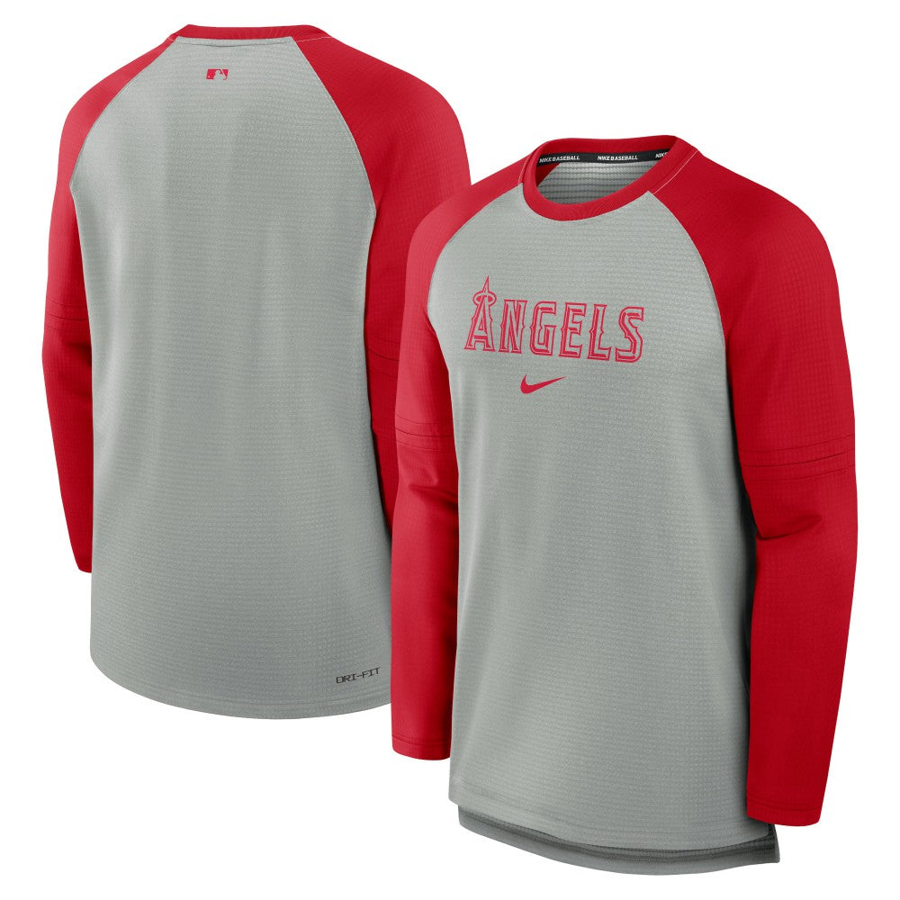 Heather Gray/Red Los Angeles Angels Nike Authentic Collection Game Time Raglan Performance Long Sleeve T-Shirt