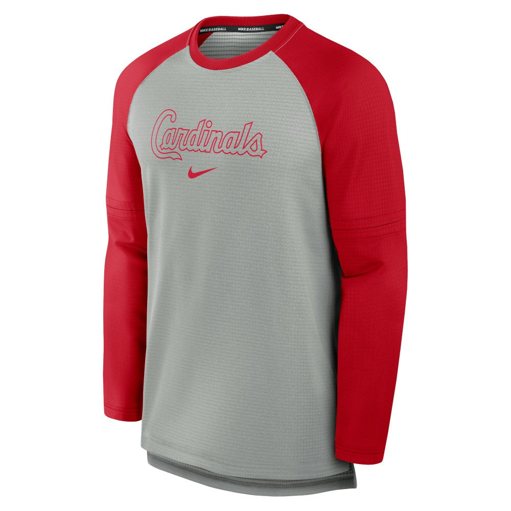 Heather Gray/Red St. Louis Cardinals Nike Authentic Collection Game Time Raglan Performance Long Sleeve T-Shirt