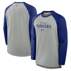 Heather Gray/Royal Texas Rangers Nike Authentic Collection Game Time Raglan Performance Long Sleeve T-Shirt