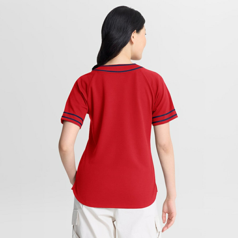 Red Washington Nationals Fanatics Women's Diva Race Ahead Raglan V-Neck T-Shirt