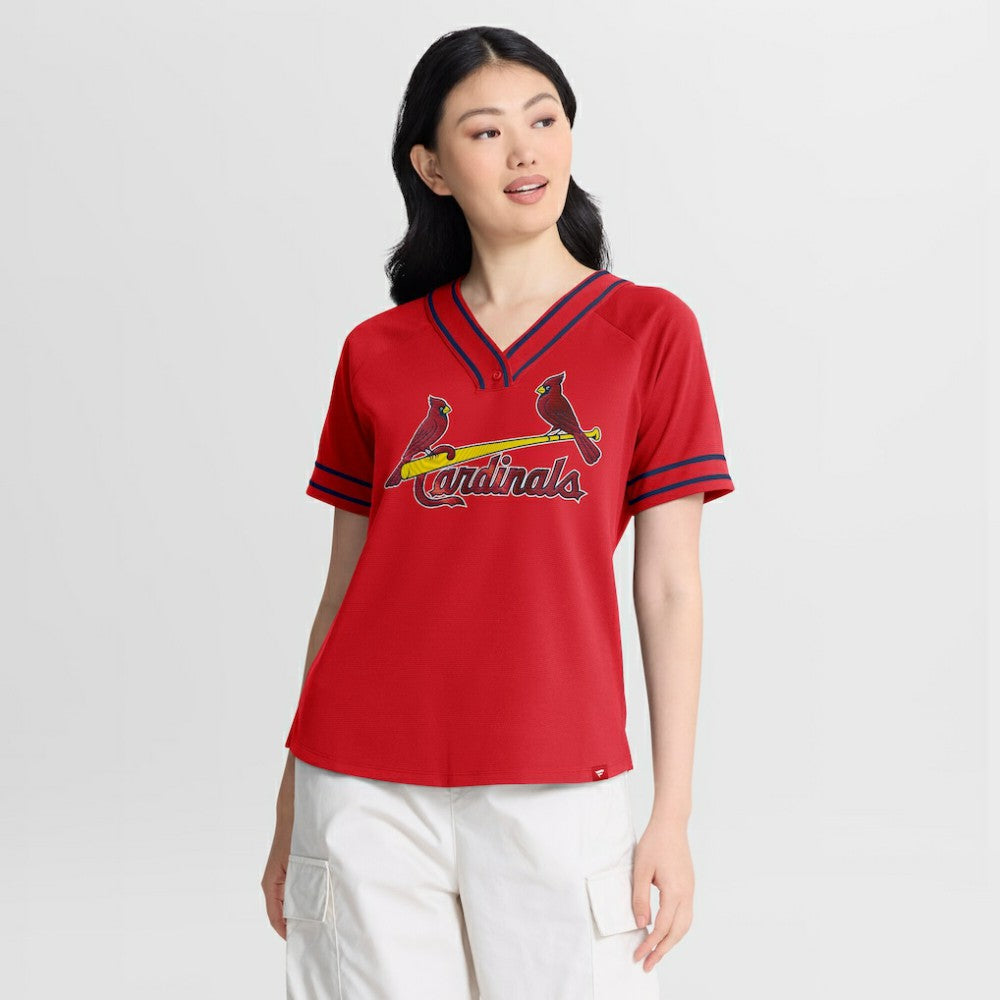 Red St. Louis Cardinals Fanatics Women's Diva Race Ahead Raglan V-Neck T-Shirt