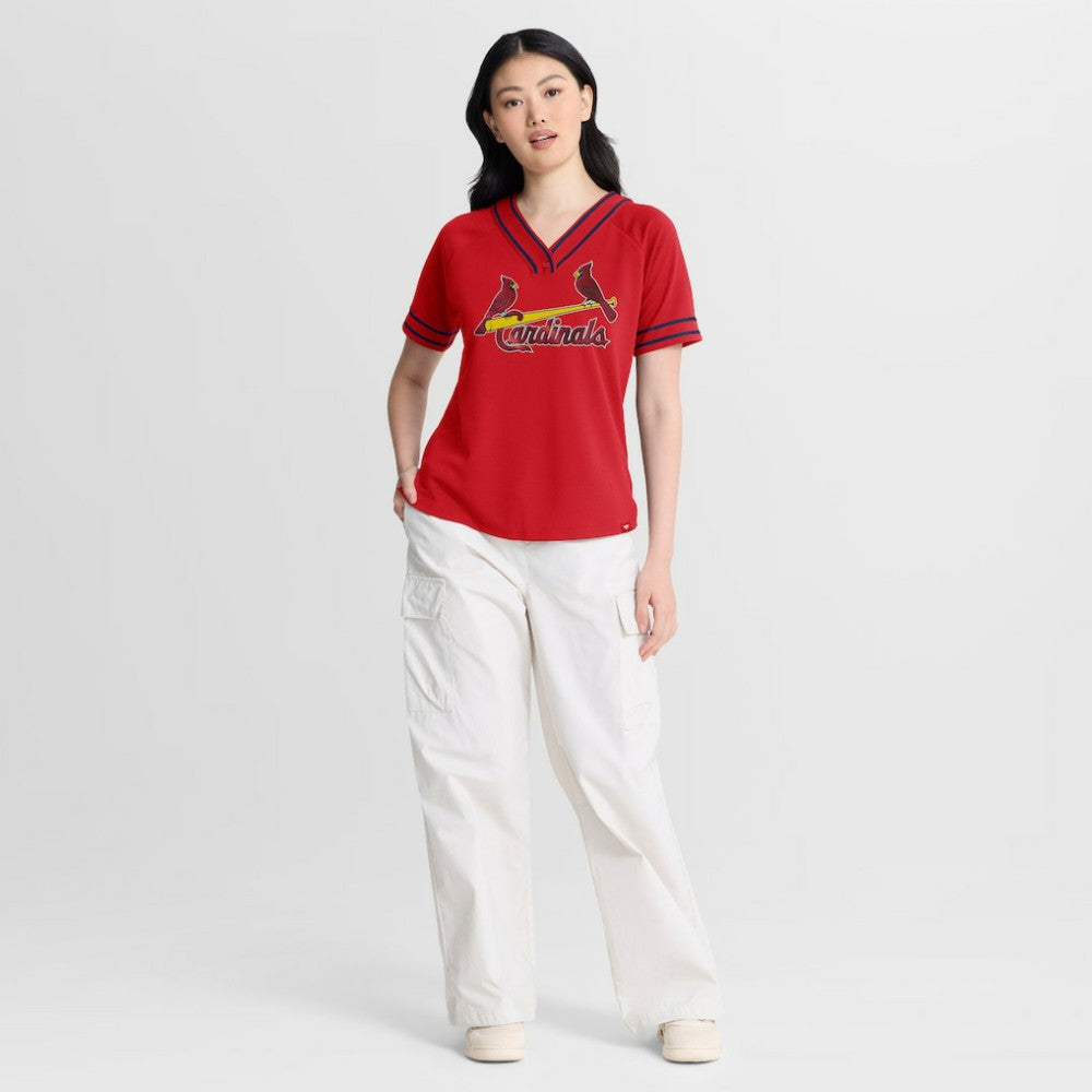 Red St. Louis Cardinals Fanatics Women's Diva Race Ahead Raglan V-Neck T-Shirt