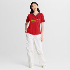 Red St. Louis Cardinals Fanatics Women's Diva Race Ahead Raglan V-Neck T-Shirt