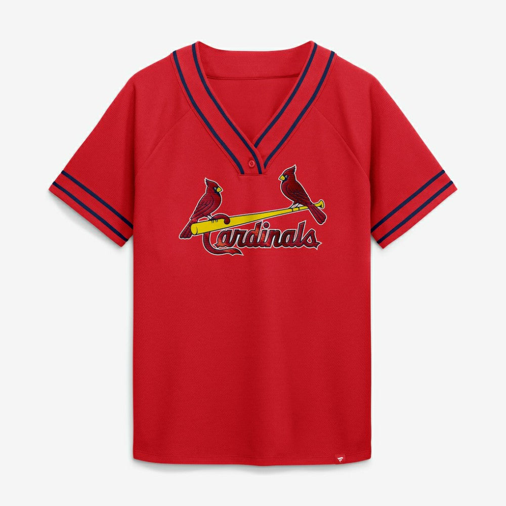 Red St. Louis Cardinals Fanatics Women's Diva Race Ahead Raglan V-Neck T-Shirt