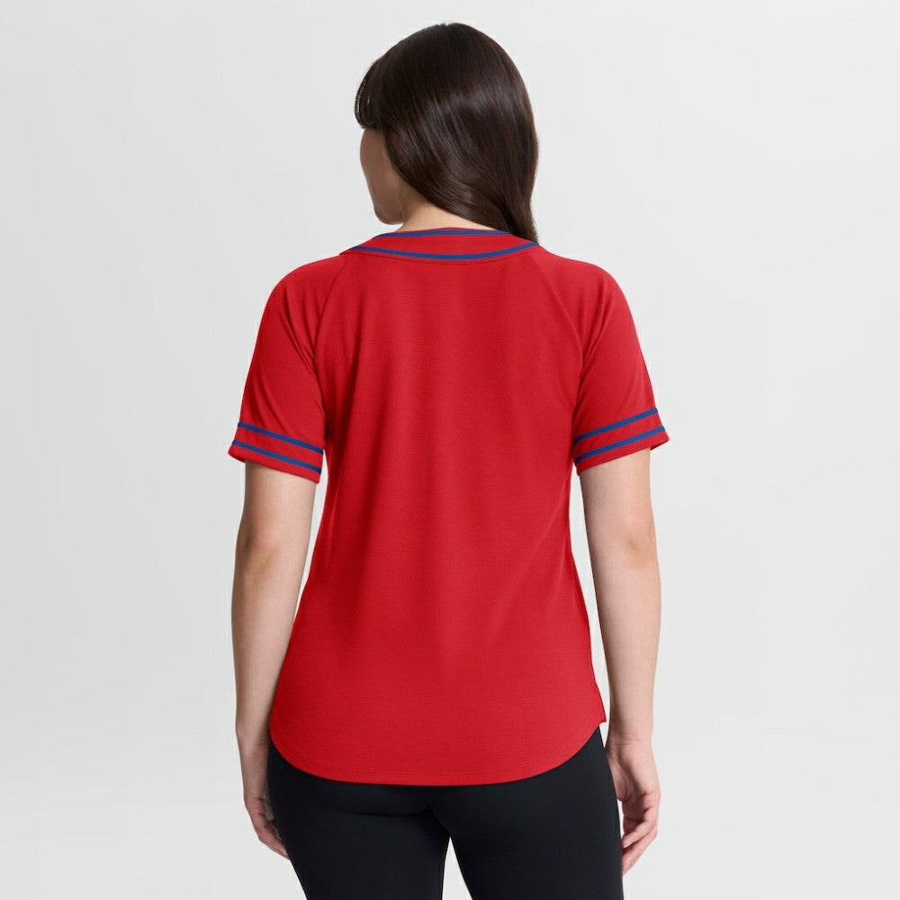 Red Philadelphia Phillies Fanatics Women's Diva Race Ahead Raglan V-Neck T-Shirt