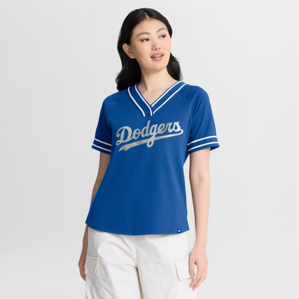 Royal Los Angeles Dodgers Fanatics Women's Diva Race Ahead Raglan V-Neck T-Shirt