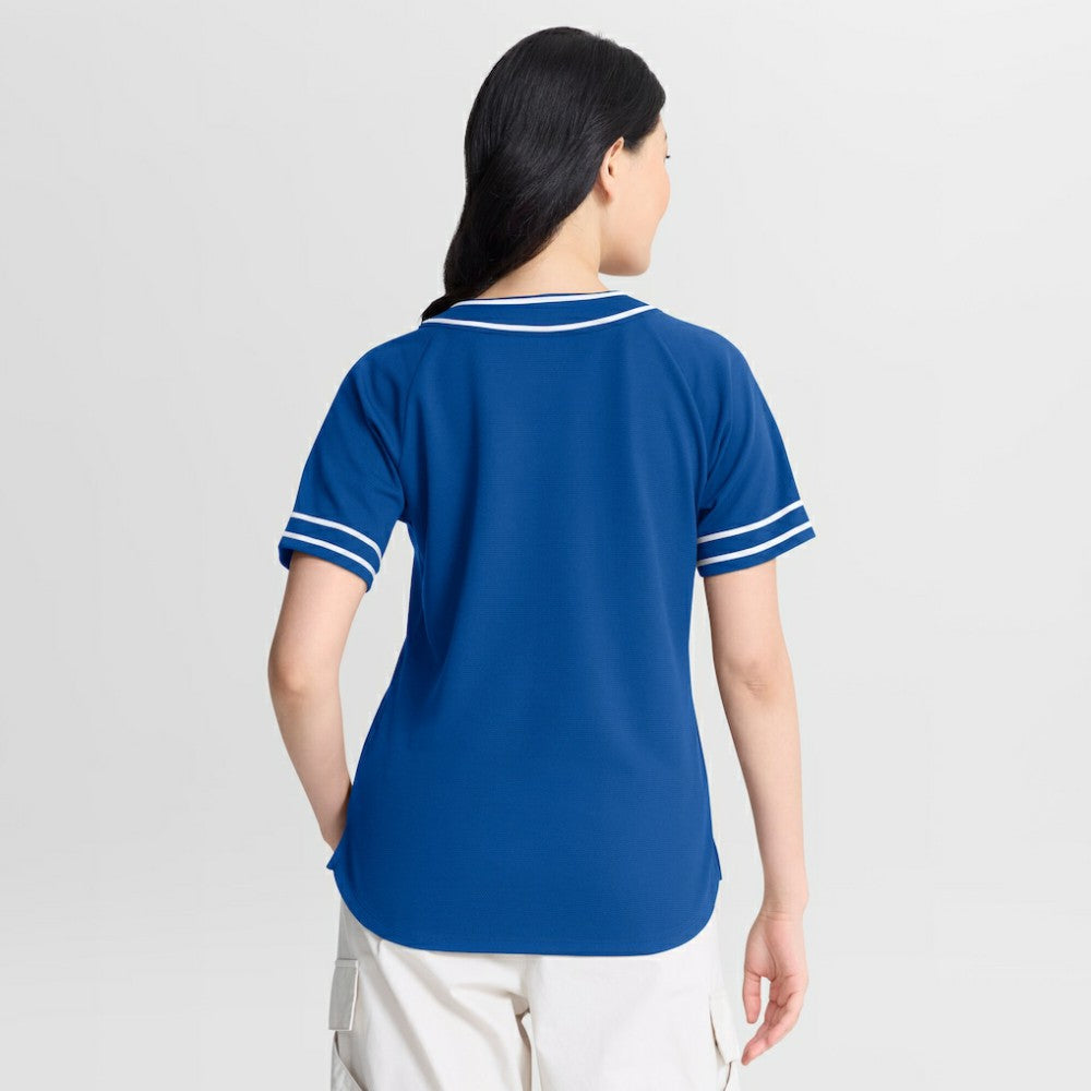 Royal Los Angeles Dodgers Fanatics Women's Diva Race Ahead Raglan V-Neck T-Shirt