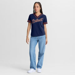 Navy Detroit Tigers Fanatics Women's Diva Race Ahead Raglan V-Neck T-Shirt