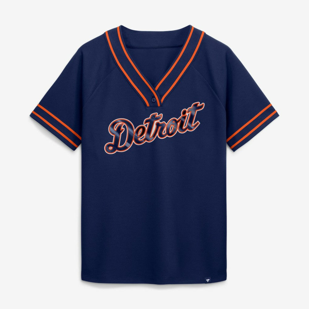 Navy Detroit Tigers Fanatics Women's Diva Race Ahead Raglan V-Neck T-Shirt