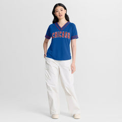 Royal Chicago Cubs Fanatics Women's Diva Race Ahead Raglan V-Neck T-Shirt