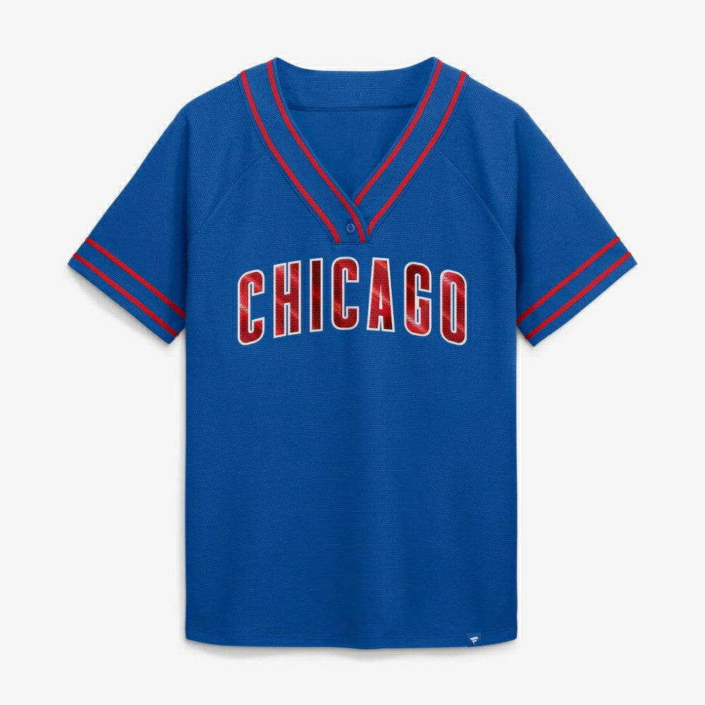 Royal Chicago Cubs Fanatics Women's Diva Race Ahead Raglan V-Neck T-Shirt