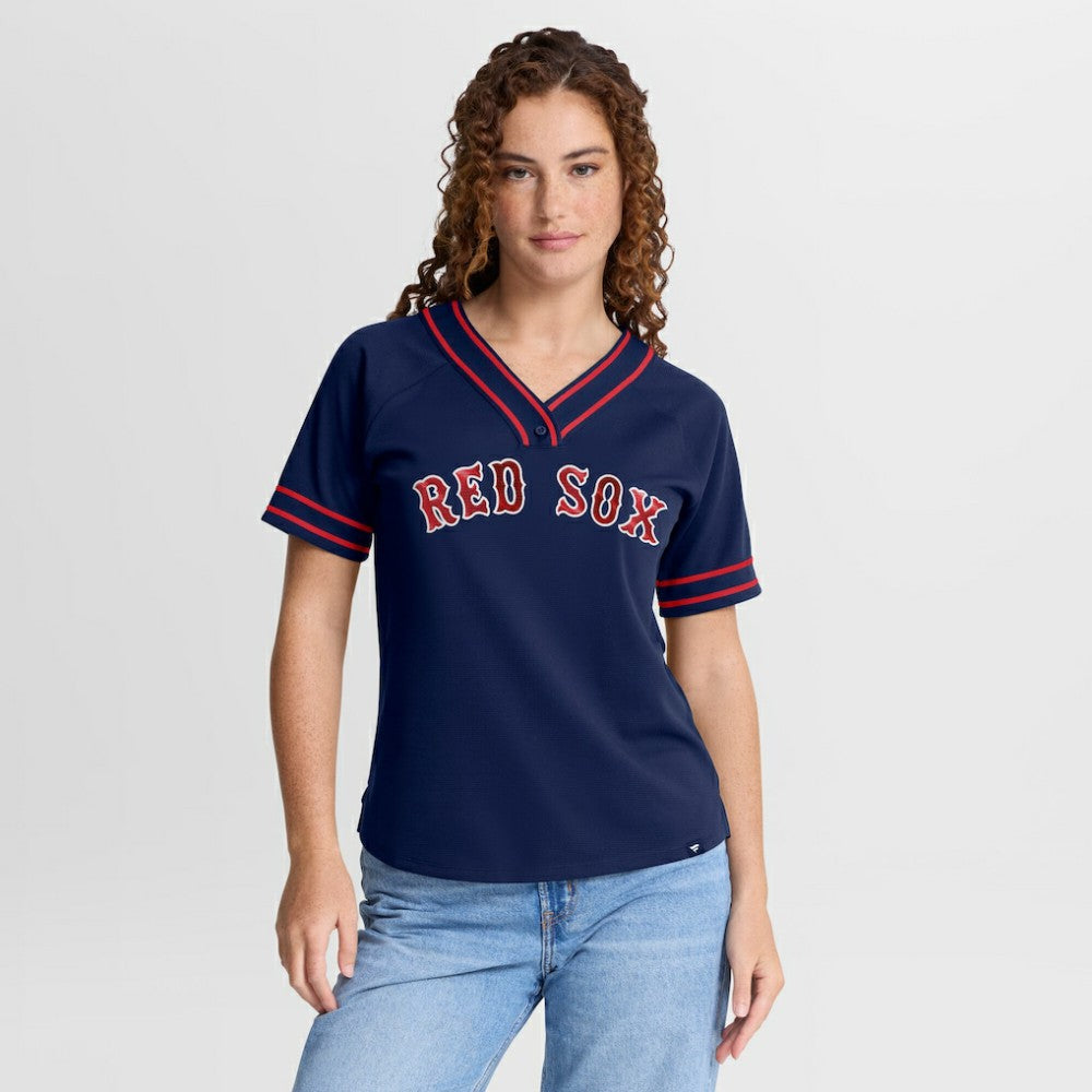 Navy Boston Red Sox Fanatics Women's Diva Race Ahead Raglan V-Neck T-Shirt