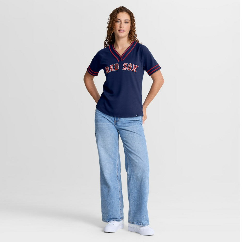 Navy Boston Red Sox Fanatics Women's Diva Race Ahead Raglan V-Neck T-Shirt