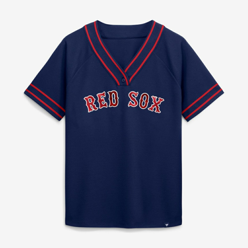 Navy Boston Red Sox Fanatics Women's Diva Race Ahead Raglan V-Neck T-Shirt