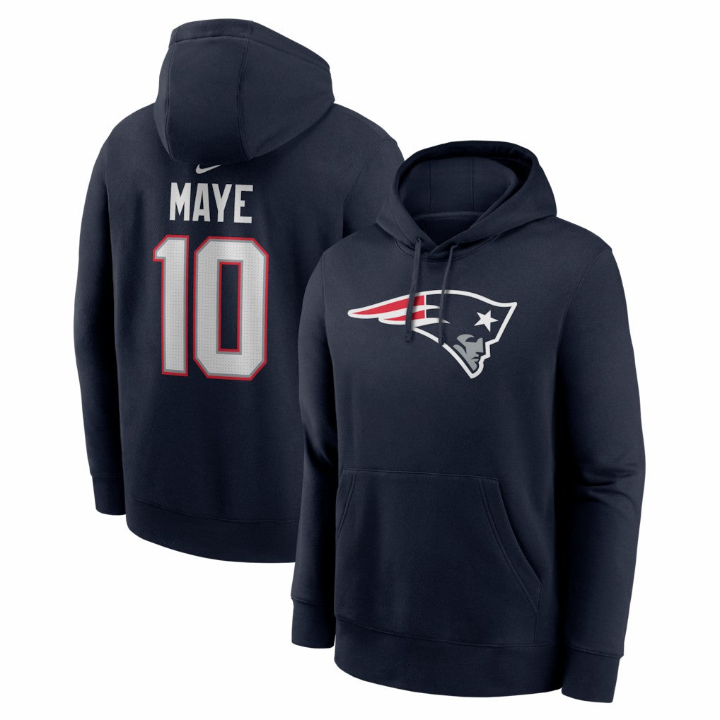 Drake Maye  Player Name & Number Fleece Hoodie - New England Patriots Hoodies