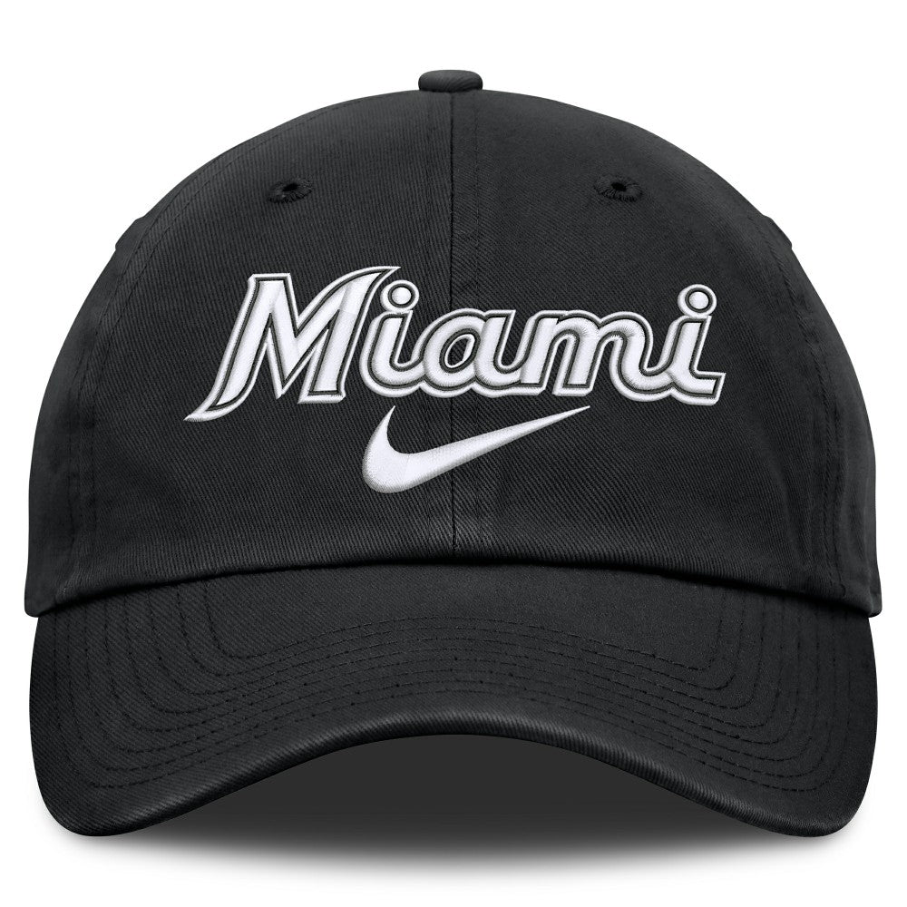 Black Miami Marlins Nike Primetime Club Adjustable Hat