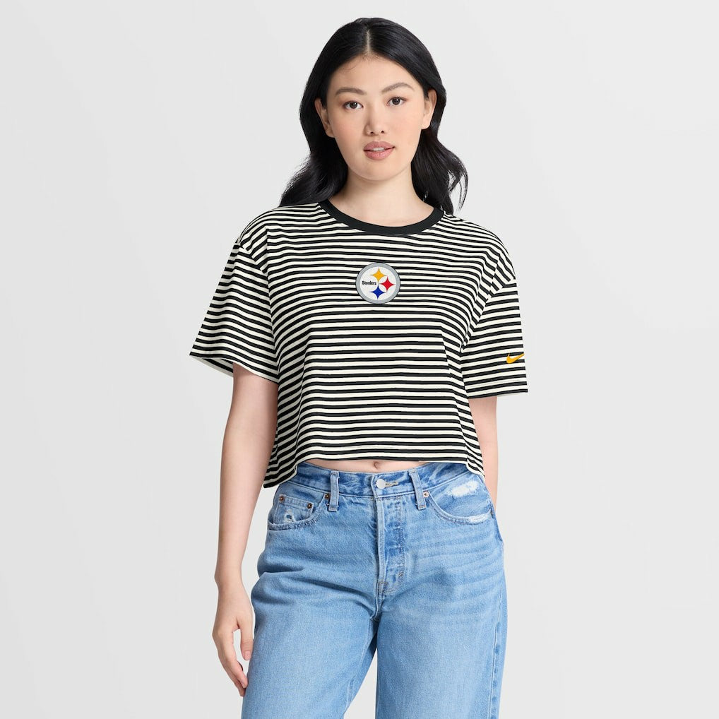 Women's Striped Cropped T-Shirt - Pittsburgh Steelers T-shirts