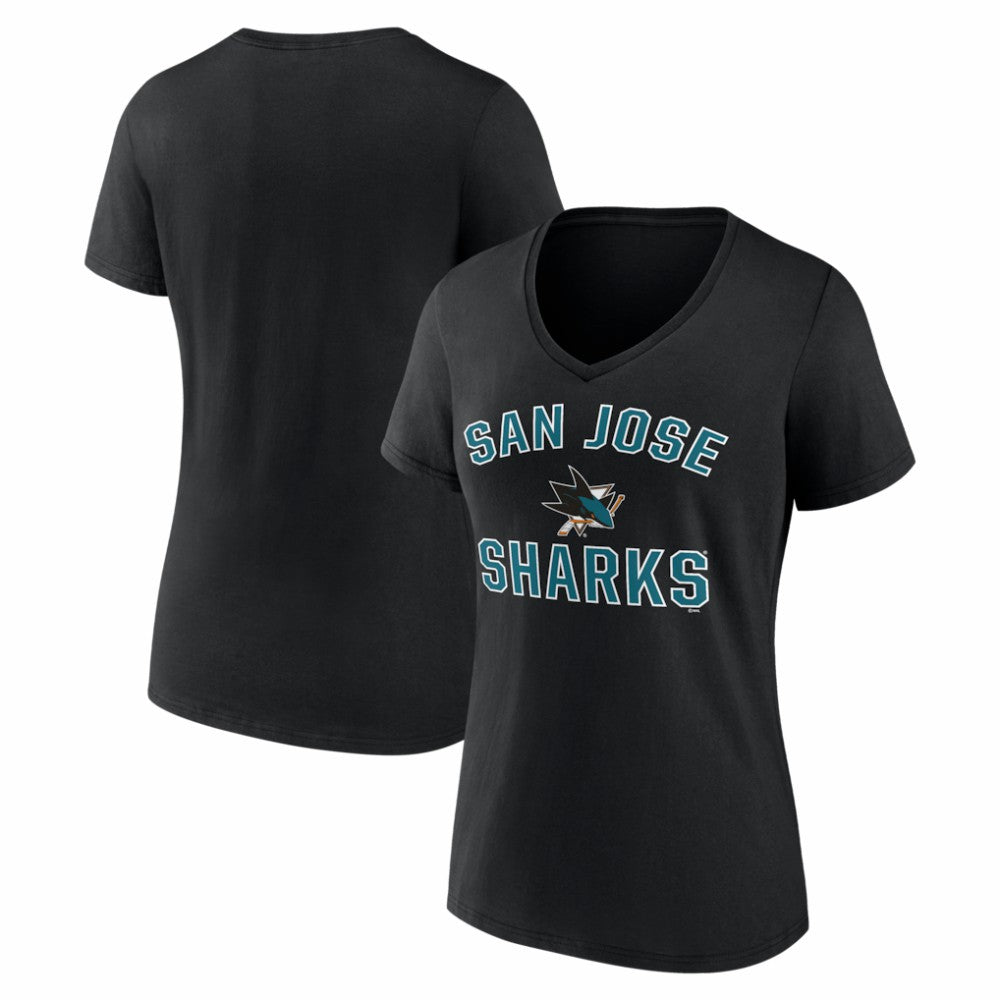 NHL San Jose Sharks Logo Athletic Women's Arch Victory V-Neck T-Shirt