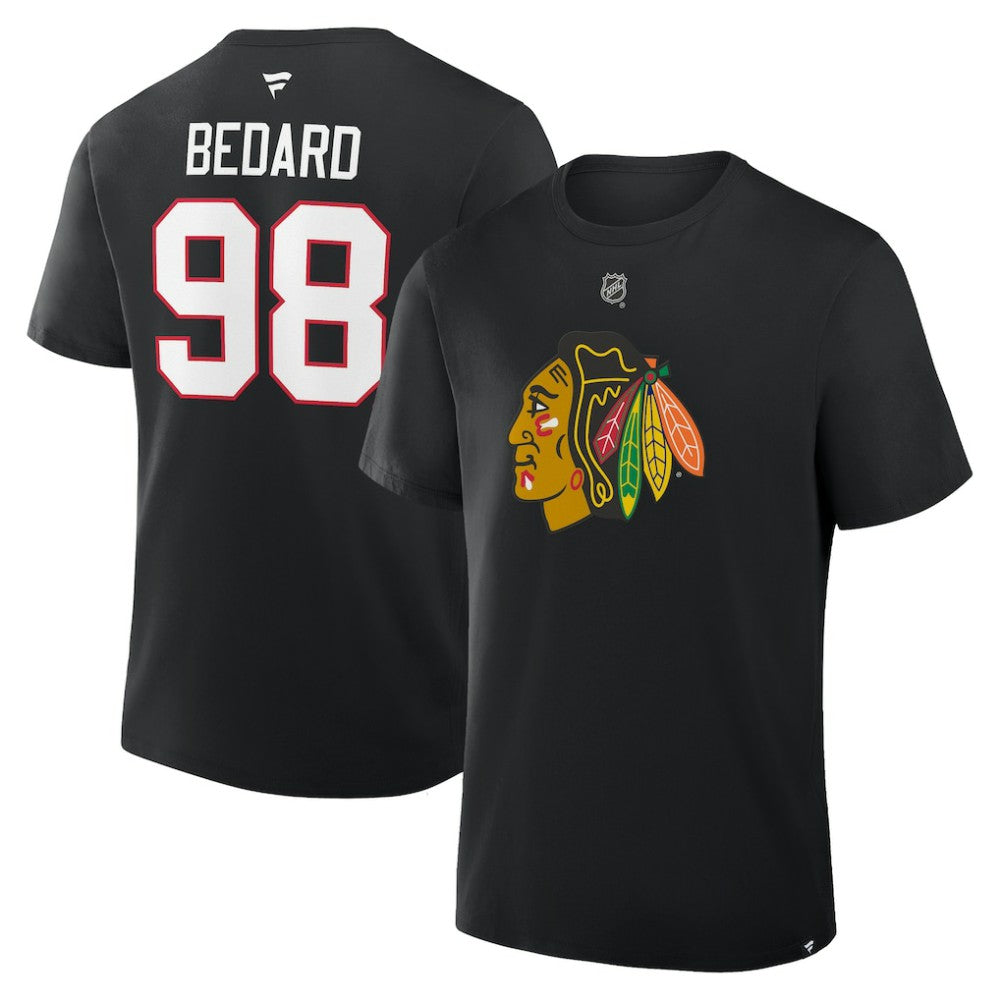 NHL Connor Bedard Chicago Blackhawks Fanatics Authentic Stack Name & Number T-Shirt