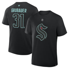 NHL Philipp Grubauer Seattle Kraken Fanatics Authentic Stack Name & Number T-Shirt