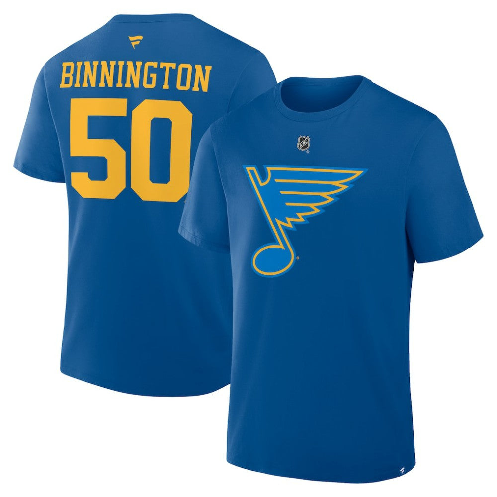 NHL Jordan Binnington St. Louis Blues Fanatics Authentic Stack Name & Number T-Shirt