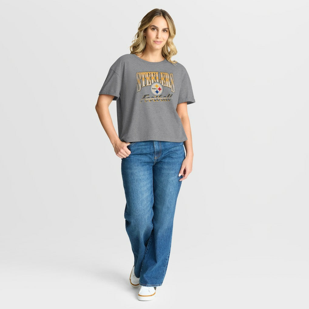 Women's Overplayed Tribute Tri-Blend Boxy T-Shirt - Pittsburgh Steelers T-shirts