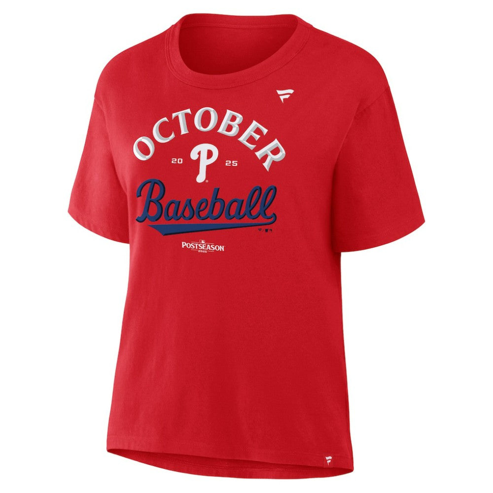 Red Philadelphia Phillies  Women's Fanatics 2025 MLB Postseason Locker Room T-Shirt