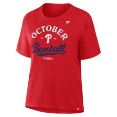 Red Philadelphia Phillies  Women's Fanatics 2025 MLB Postseason Locker Room T-Shirt