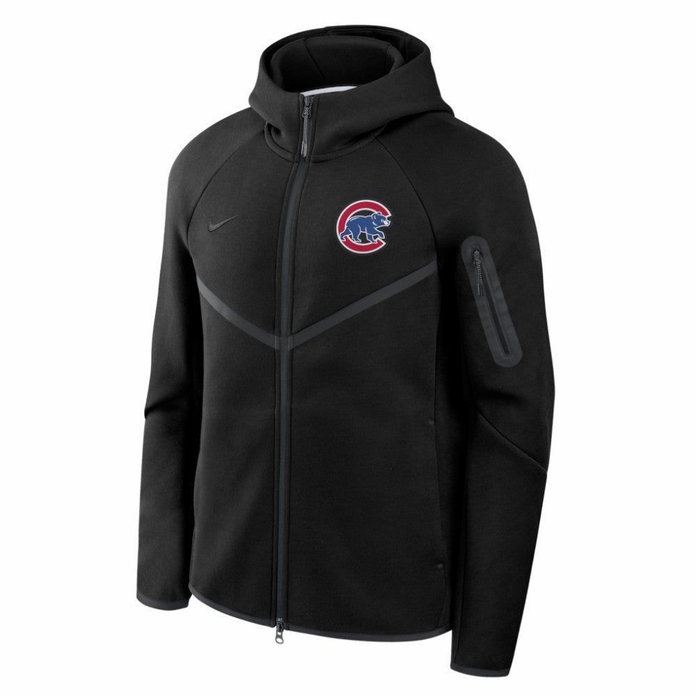Black Chicago Cubs Nike Tech Fleece Raglan Full-Zip Windrunner Hoodie