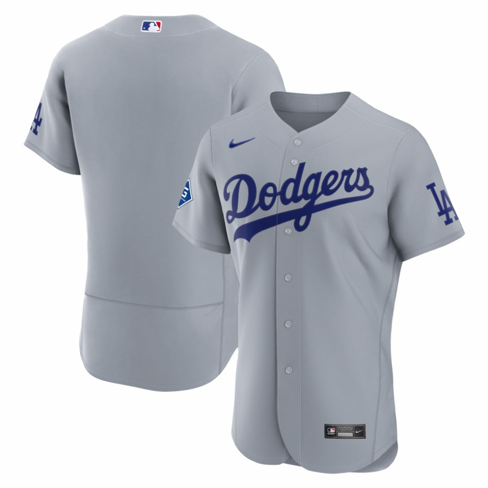 Gray Los Angeles Dodgers Nike Road Sponsor Patch Authentic Jersey