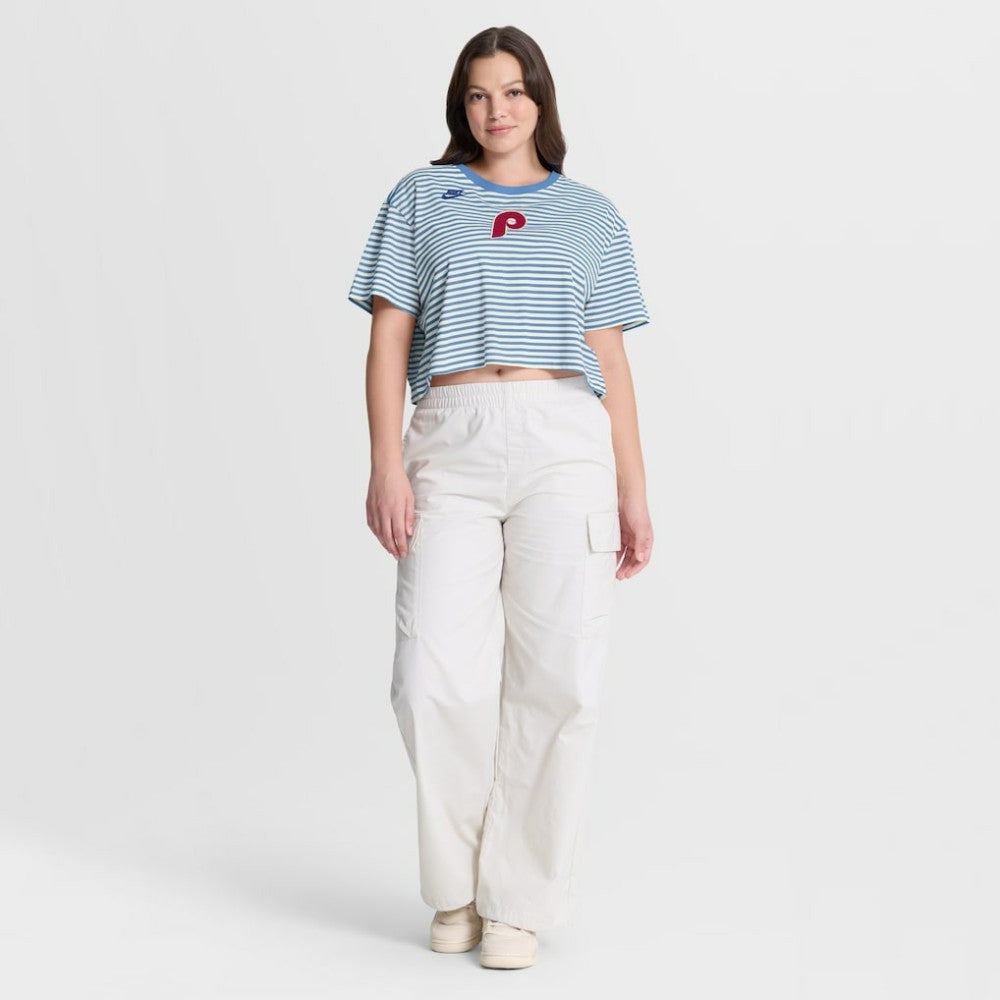 Light Blue/Cream Philadelphia Phillies Nike Women's Cooperstown Collection Striped Cropped T-Shirt