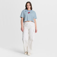 Light Blue/Cream Philadelphia Phillies Nike Women's Cooperstown Collection Striped Cropped T-Shirt
