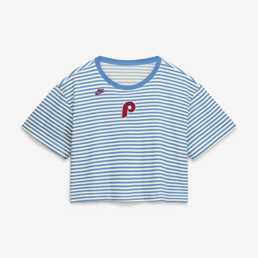 Light Blue/Cream Philadelphia Phillies Nike Women's Cooperstown Collection Striped Cropped T-Shirt