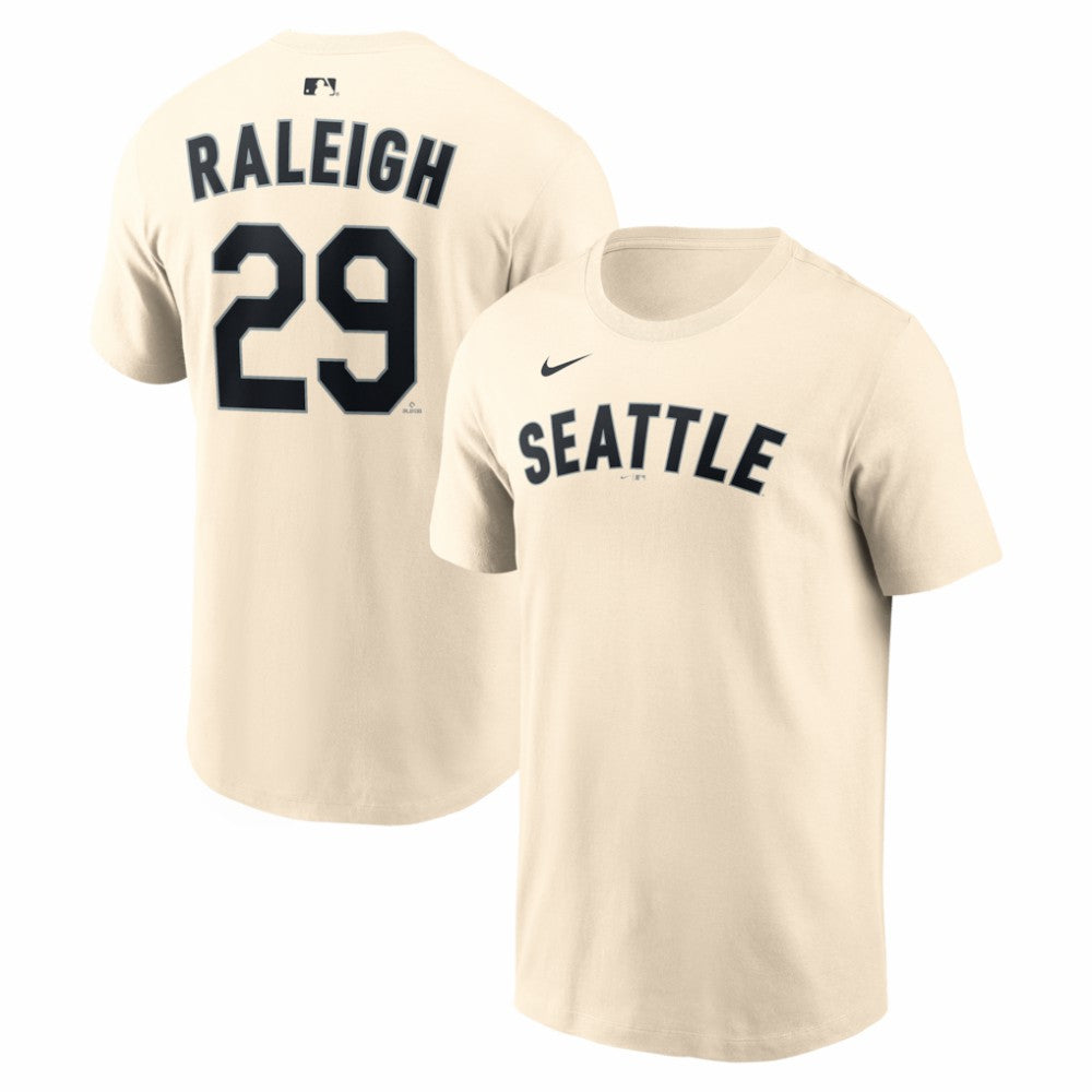 Natural Cal Raleigh Seattle Mariners Nike Name & Number T-Shirt