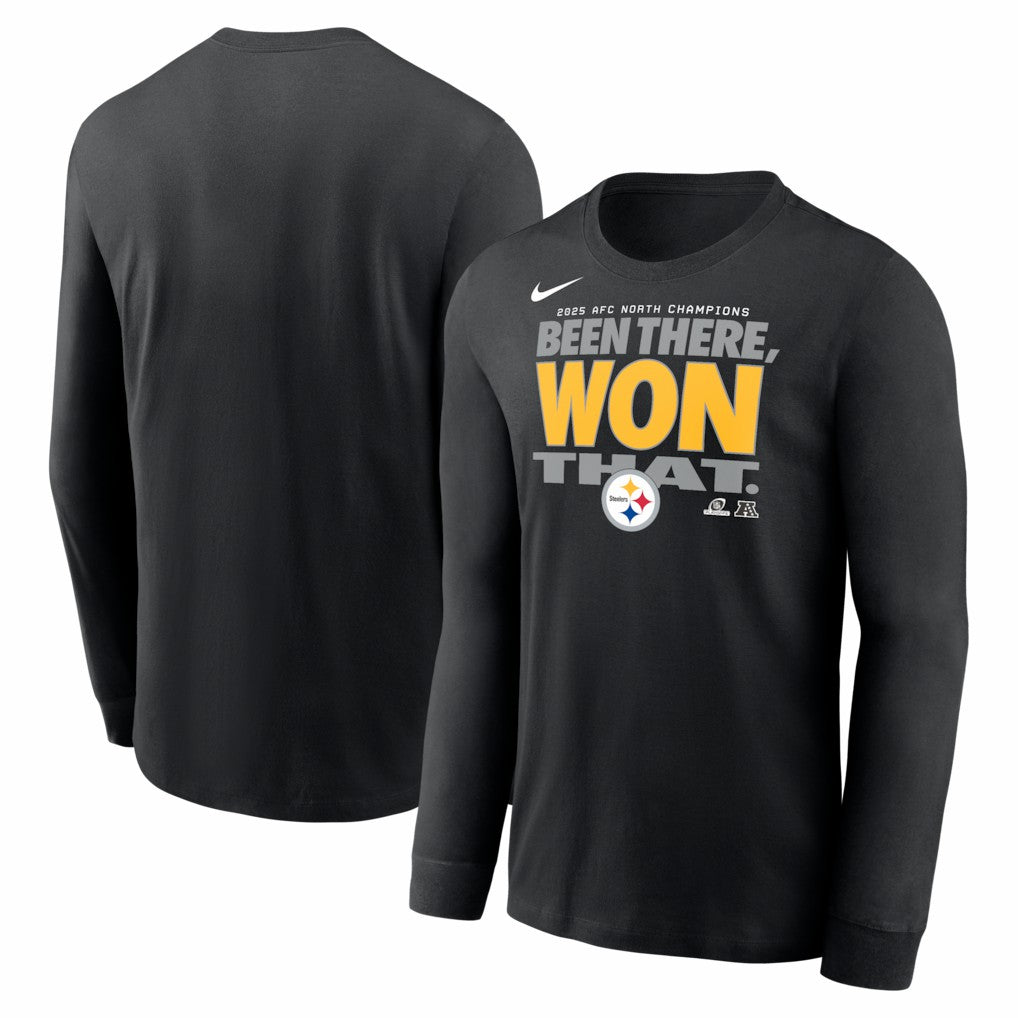2025 AFC North Division Champions Locker Room Trophy Collection Long Sleeve T-Shirt - Pittsburgh Steelers T-shirts