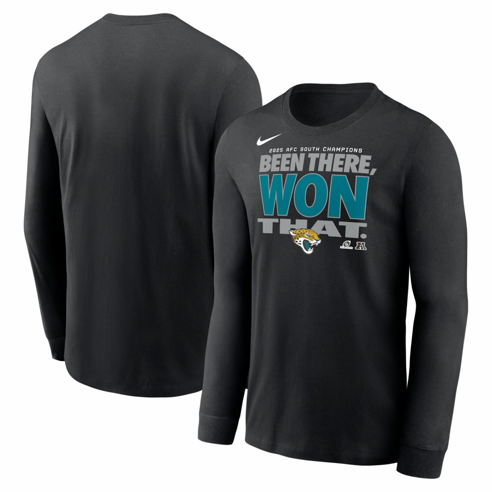 2025 AFC South Division Champions Locker Room Trophy Collection Long Sleeve T-Shirt - Jacksonville Jaguars T-shirts